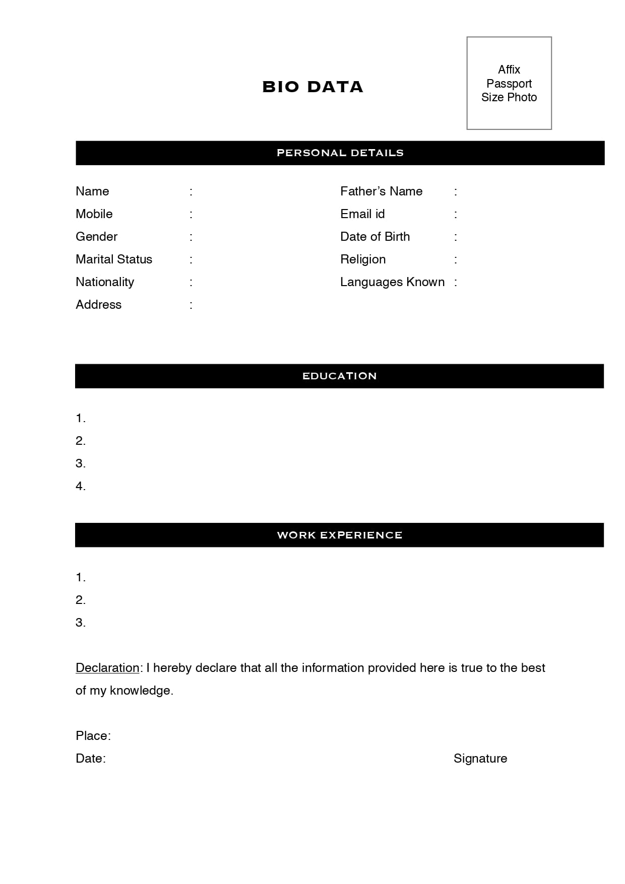 Job Application Bio Data Cv Format Sri Lanka